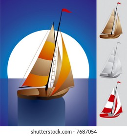 Yacht and  sunset sky. Vector with the gradient and the simple vector.