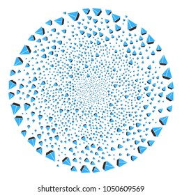 Yacht swirl spheric cluster. Object spiral organized from random yacht symbols. Vector illustration style is flat iconic symbols.