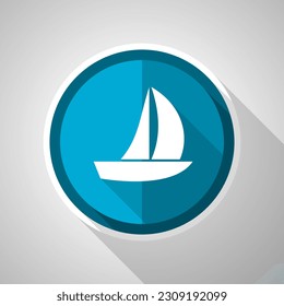Yacht symbol, flat design vector blue icon with long shadow