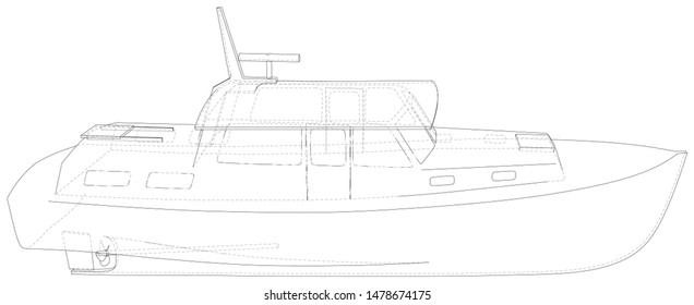 Yacht. Technical illustration wire-frame. Vector rendering of 3d.