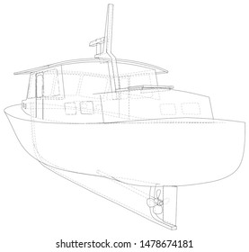 Yacht. Technical illustration wire-frame. Vector rendering of 3d.