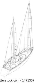 Yacht. Technical illustration wire-frame. Vector rendering of 3d.