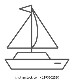 Yacht thin line icon, transport and ship, boat sign, vector graphics, a linear pattern on a white background, eps 10.