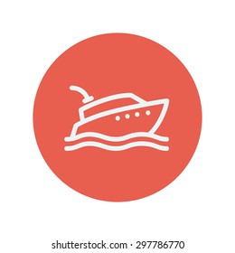 Yacht thin line icon for web and mobile minimalistic flat design. Vector white icon inside the red circle.