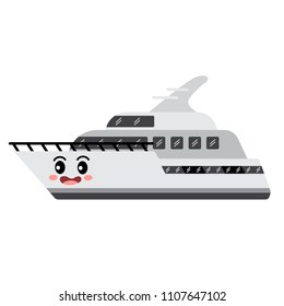 Yacht transportation cartoon character side view isolated on white background vector illustration.