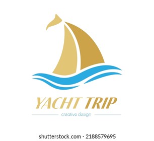 A yacht trip. Template for logo, sticker, logo, label and creative idea. Flat style