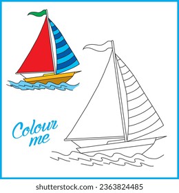 yacht Vector Colouring book for kids