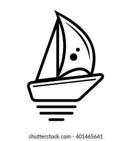 Yacht vector icon. Line drawing.