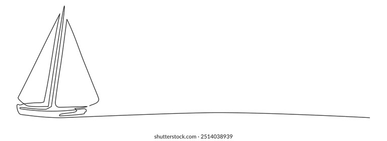 Yacht vector illustration in one continuous editable line drawing style. Editable stroke