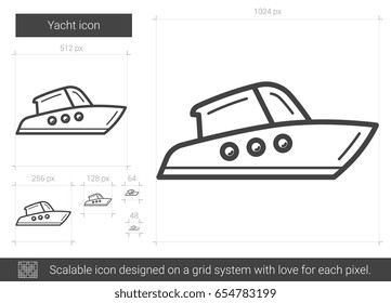 Icono de línea vectorial de yate aislado en fondo blanco. Icono de línea de yate para infografía, sitio web o aplicación. Icono escalable diseñado en un sistema de cuadrícula.