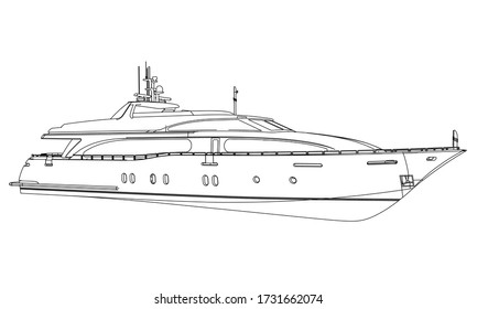 Yacht. Vector luxury liner yacht isolated on white background. Sea tourism, holiday vacation concept.