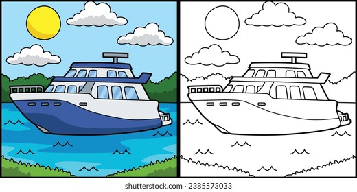 Yacht Vehicle Coloring Page Colored Illustration