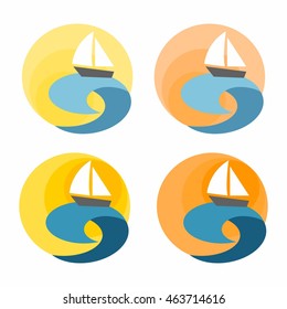 Yacht and wave vector logotype set