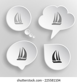 Yacht. White flat vector buttons on gray background.