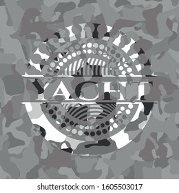 Yacht written on a grey camouflage texture