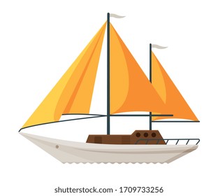 Yacht with Yellow Sails, Water Transport, Sea or Ocean Transportation Vector Illustration