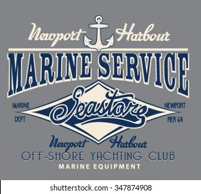 Yachting club , Grunge vector artwork for sportswear in custom colors