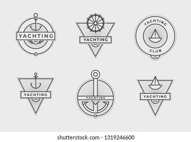 Yachting club logo set. Yachting, yahct club logo set with boad, sail and. Yacht sport. Vector illustration.