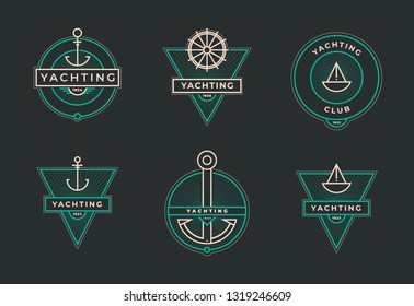 Yachting club logo set. Yachting, yahct club logo set with boad, sail and. Yacht sport. Vector illustration.