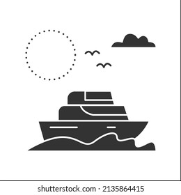  Yachting glyph icon. Marine tourism. Sailing and boating vacation. Adventure tourism. Coastal water sport. Tourism types concept.Filled flat sign. Isolated silhouette vector illustration