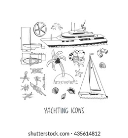 Yachting hand drawn icon set