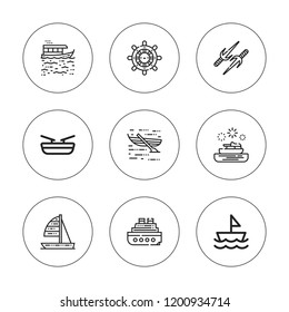 Yachting icon set. collection of 9 outline yachting icons with boat, ship wheel, sail, sailboat icons. editable icons.