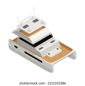 Yachting isometric composition with isolated image of cutter boat on blank background vector illustration