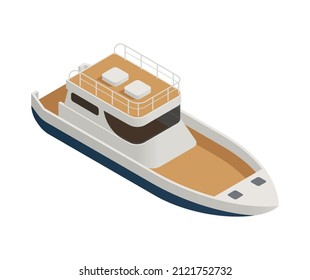 Yachting isometric composition with isolated image of cutter boat on blank background vector illustration