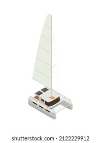 Yachting isometric composition with isolated image of yacht boat with sail on blank background vector illustration