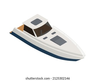 Yachting isometric composition with isolated image of cutter boat on blank background vector illustration