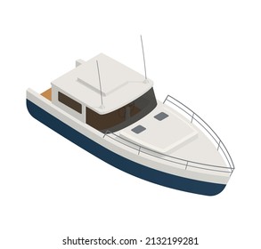 Yachting isometric composition with isolated image of cutter boat on blank background vector illustration