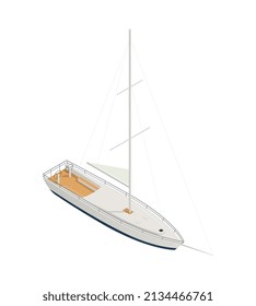 Yachting isometric composition with isolated image of yacht boat with sail pillar on blank background vector illustration