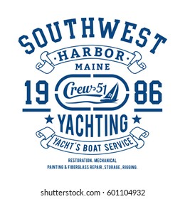 Yachting sport marine typography, tee shirt graphics, vectors