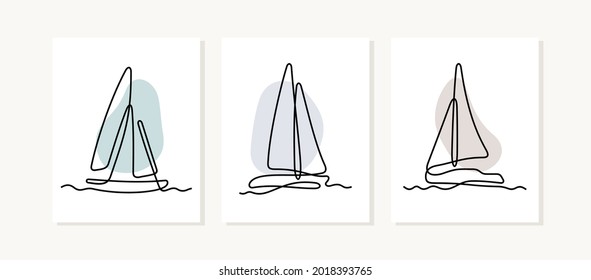 Yachts abstract posters. Modern one line vector illustration.