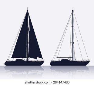 Yachts. Detail vector silhouettes of two luxury yachts.