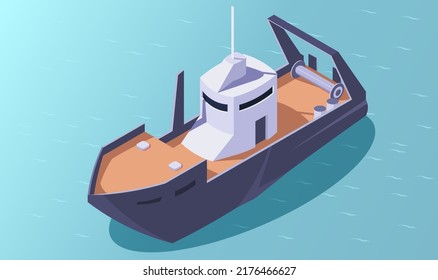 Yachts isometric icon. Travel ship. Luxury marine cruise boat. Yachting 3d vessel. Fishing sea cruise. Tourism water transport for river or lake. Vector illustration