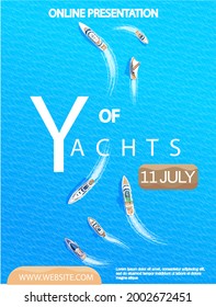 Yachts maritime ships at sea, shipping boats top view. Water transport sail boat regatta event ocean ship yacht sailing floating in ocean, weekend travel ships. Transportation sailboat. Summer holiday