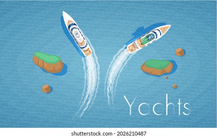 Yachts maritime ships at sea, shipping boats top view. Water transport sail boat regatta event ocean ship yacht sailing floating in ocean, weekend travel ships. Transportation sailboat. Summer holiday