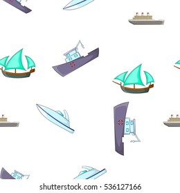 Yachts and maritime transport pattern. Cartoon illustration of yachts and maritime transport vector pattern for web