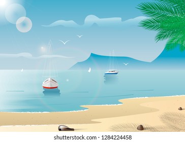 yachts near a tropical island. Summer active holiday