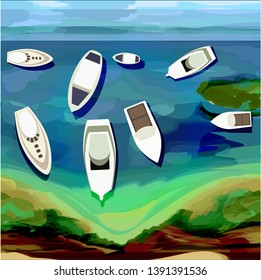 Yachts on the sea water. For travel agencies, travel booklets