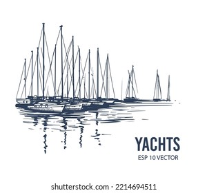 Yachten auf dem Wasser. Handgezeichnete Vektorgrafik 