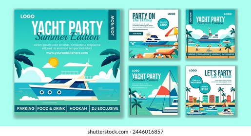 Yachts Party Social Media Post Flat Cartoon Handgezeichnete Vorlagen Hintergrundillustrierung