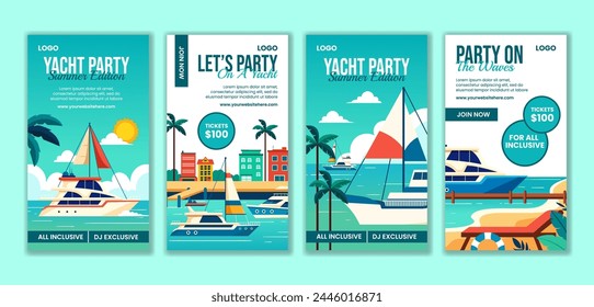 Yachts Party Social Media Stories Flat Cartoon Hand Drawn Templates Background Illustration