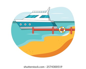 Yachts at the pier, waiting to transport tourists on vacation. Character design. Vector flat illustration