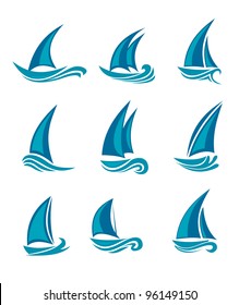 Yachts and sailboats symbols isolated on white. Vector illustration