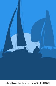 Yachts sailing regatta ocean landscape with sunset vector