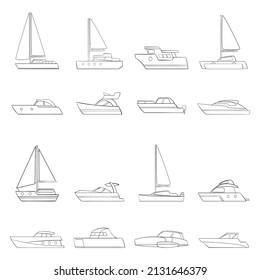 Yachts set icons in outline style isolated on white background