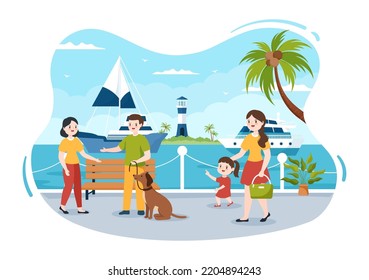 Yachts Template Hand Drawn Cartoon Flat Illustration with People Dancing, Sunbathing, Drinking Cocktails and Relaxing on Cruise Yacht at Ocean