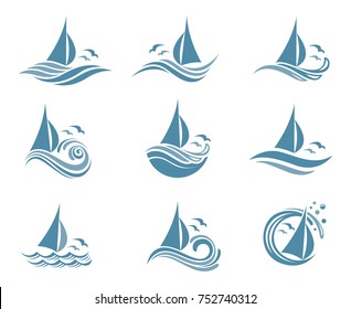 yachts and waves icons
